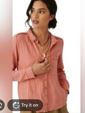 Anthroplogie Pilcro Womens Gauze Textured Button Up Long Sleeve Size Medium